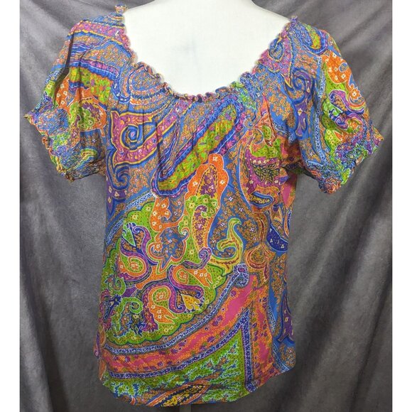 Vintage Y2K Lauren Ralph Lauren Rainbow Paisley Peasant Top - Picture 5 of 5